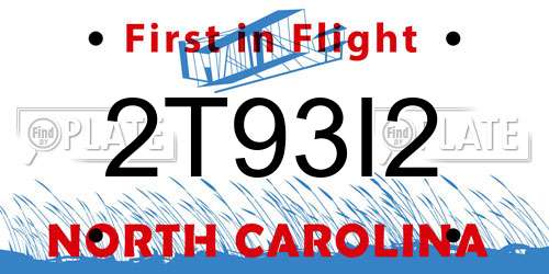 2T93I2 North Carolina License Plate