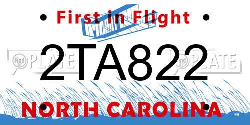2TA822 North Carolina License Plate