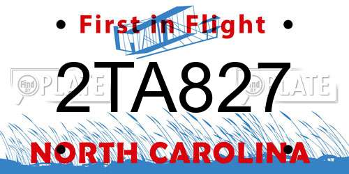 2TA827 North Carolina License Plate