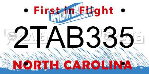 2TAB335 North Carolina License Plate