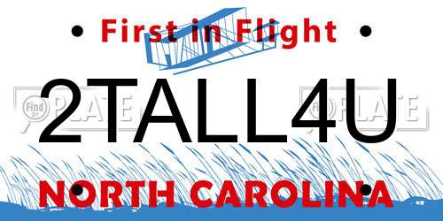 2TALL4U North Carolina License Plate