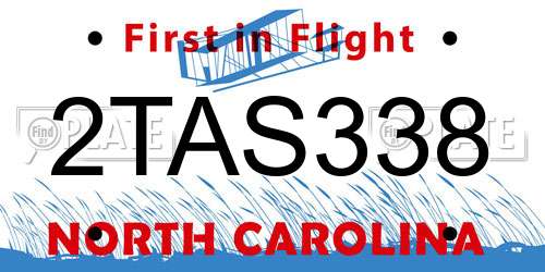 2TAS338 North Carolina License Plate