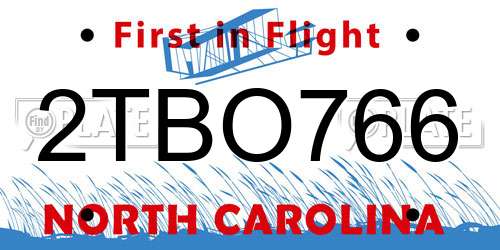 2TBO766 North Carolina License Plate