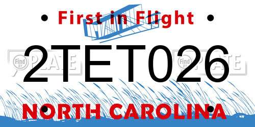 2TET026 North Carolina License Plate