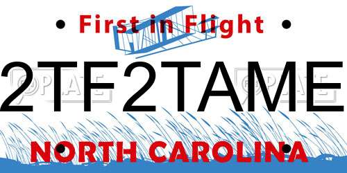 2TF2TAME North Carolina License Plate