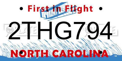 2THG794 North Carolina License Plate