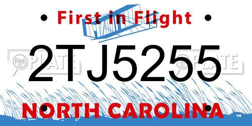 2TJ5255 North Carolina License Plate
