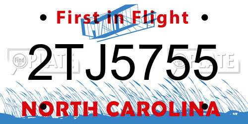 2TJ5755 North Carolina License Plate