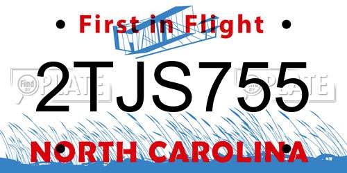 2TJS755 North Carolina License Plate