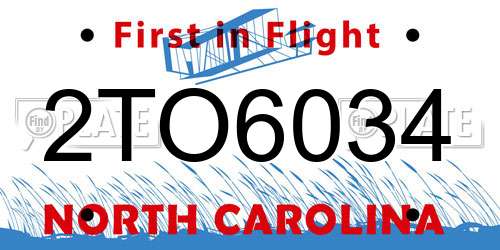 2TO6034 North Carolina License Plate