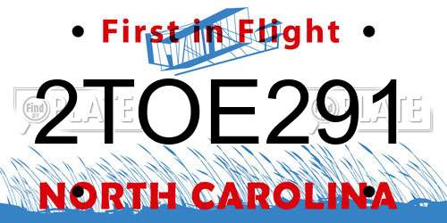 2TOE291 North Carolina License Plate