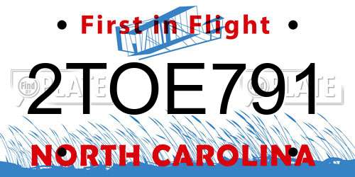 2TOE791 North Carolina License Plate