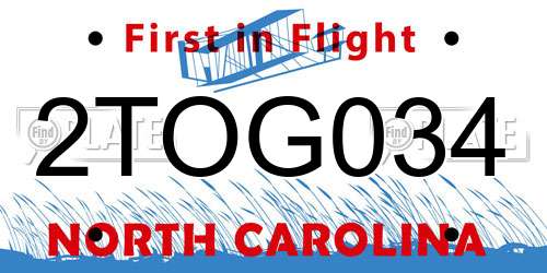 2TOG034 North Carolina License Plate