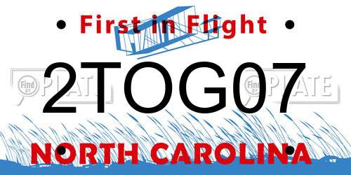 2TOG07 North Carolina License Plate