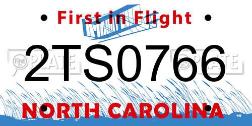2TS0766 North Carolina License Plate