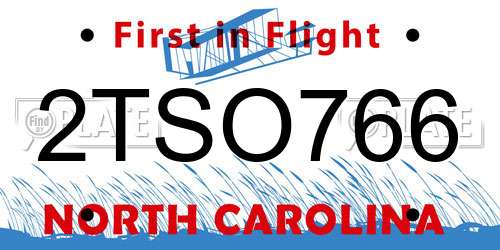 2TSO766 North Carolina License Plate