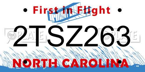 2TSZ263 North Carolina License Plate