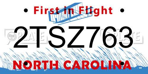 2TSZ763 North Carolina License Plate