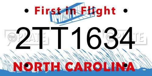 2TT1634 North Carolina License Plate