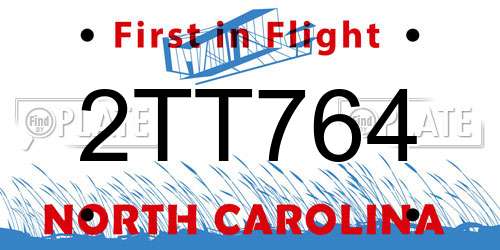 2TT764 North Carolina License Plate