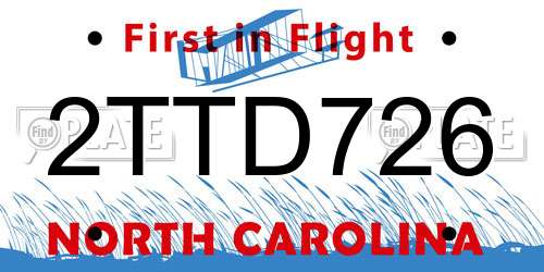 2TTD726 North Carolina License Plate