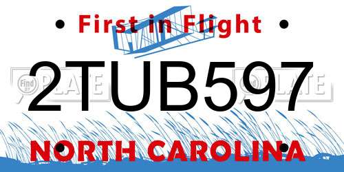 2TUB597 North Carolina License Plate