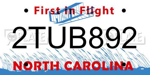 2TUB892 North Carolina License Plate