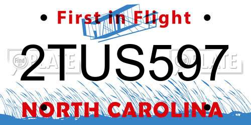 2TUS597 North Carolina License Plate