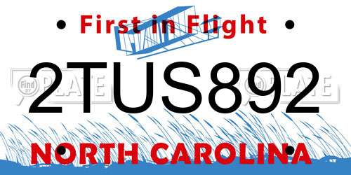 2TUS892 North Carolina License Plate