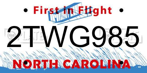 2TWG985 North Carolina License Plate