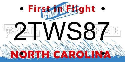 2TWS87 North Carolina License Plate