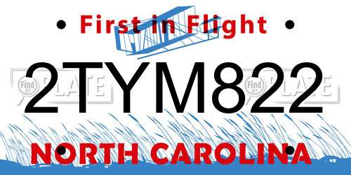 2TYM822 North Carolina License Plate