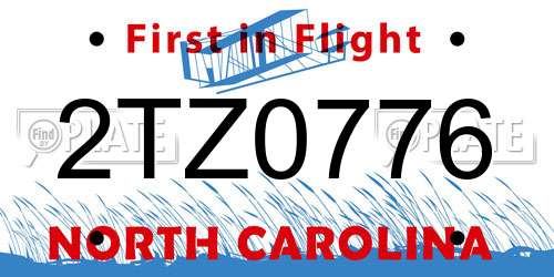 2TZ0776 North Carolina License Plate
