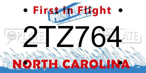 2TZ764 North Carolina License Plate