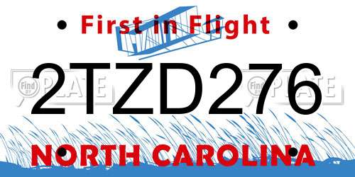 2TZD276 North Carolina License Plate