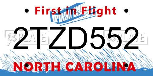 2TZD552 North Carolina License Plate