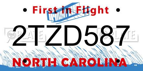 2TZD587 North Carolina License Plate