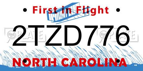 2TZD776 North Carolina License Plate