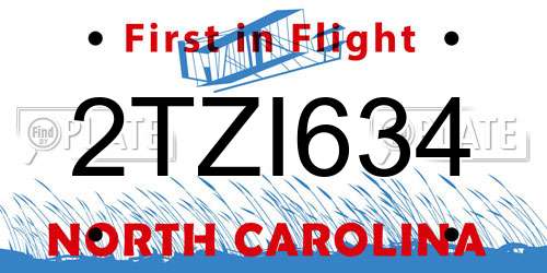 2TZI634 North Carolina License Plate