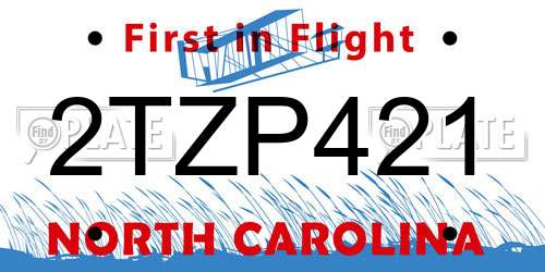 2TZP421 North Carolina License Plate