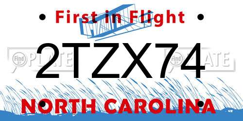 2TZX74 North Carolina License Plate