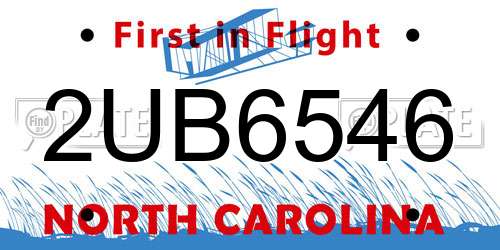 2UB6546 North Carolina License Plate