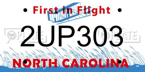 2UP303 North Carolina License Plate