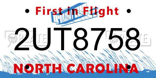 2UT8758 North Carolina License Plate