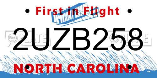 2UZB258 North Carolina License Plate