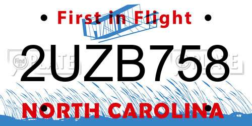 2UZB758 North Carolina License Plate