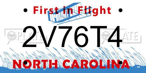 2V76T4 North Carolina License Plate