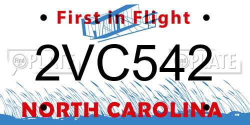 2VC542 North Carolina License Plate