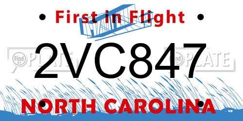 2VC847 North Carolina License Plate
