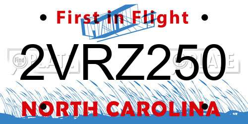 2VRZ250 North Carolina License Plate